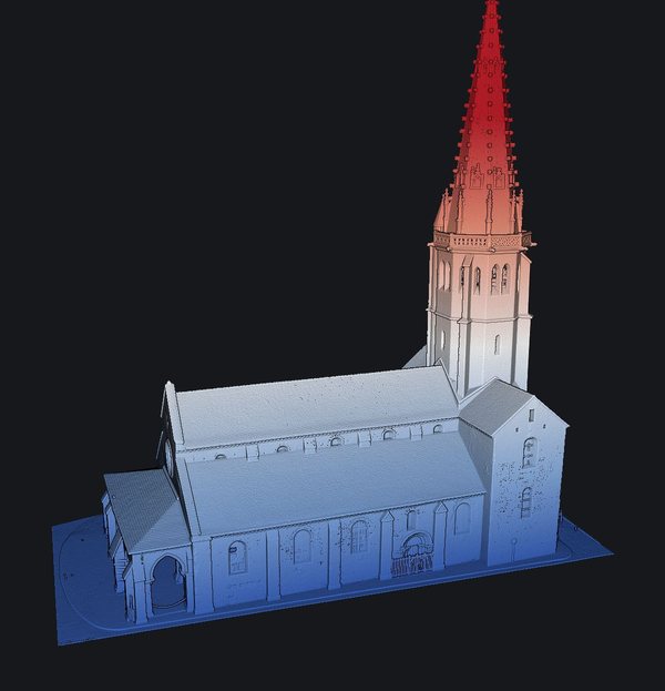 Le m&ecirc;me nuage color&eacute; par l'altitude&nbsp;: bleu en
                      bas, rouge au sommet de la fl&egrave;che.